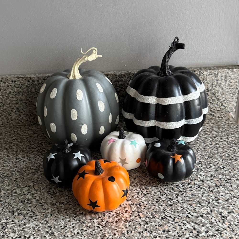 Decorative Black and White, grey and orange Pumpkins Set (plastic)